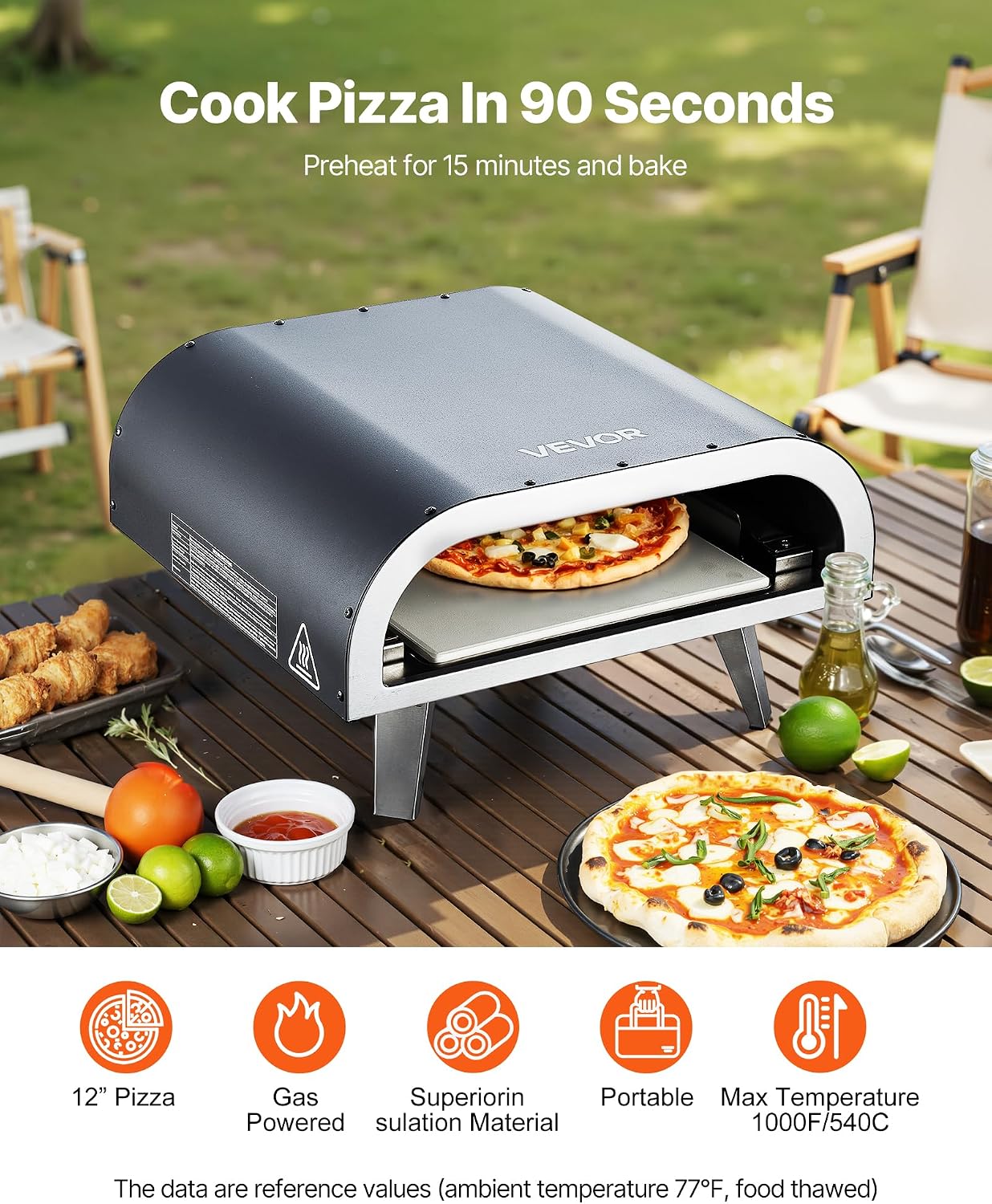 Propane Outdoor Pizza Oven, 12 Inch Gas Pizza Maker, Max 1000℉, Portable Outdoor Cooker with Thickened Pizza Stone, 3