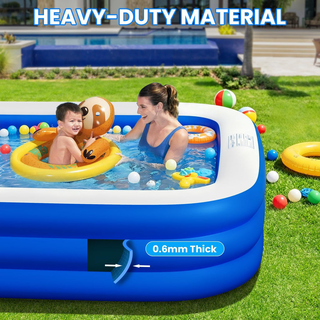 Extra Large Inflatable Pool for Adults, 145" x 74" x 22" Oversized Blow Up Family Swimming Pool, Durable Thickened
