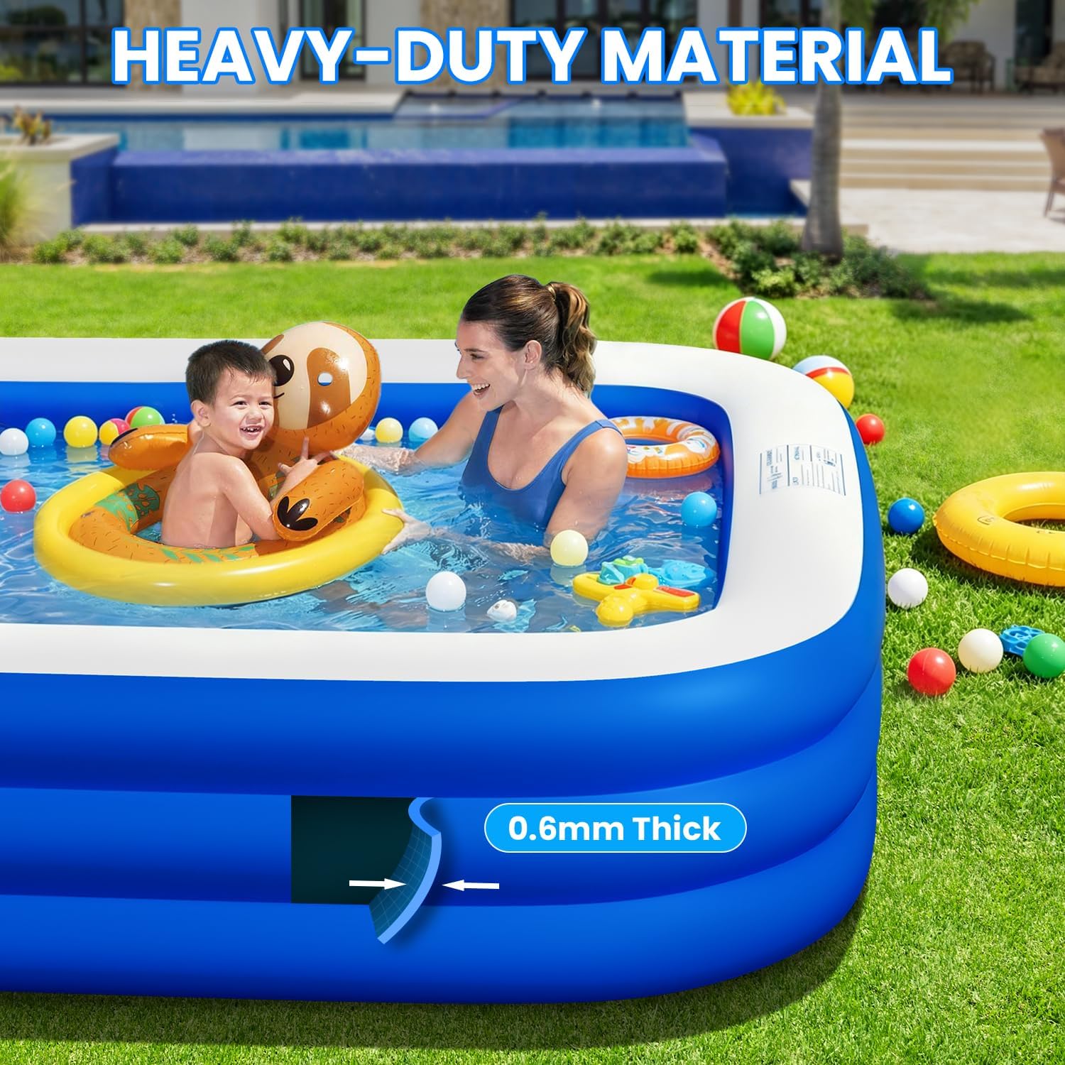 Extra Large Inflatable Pool for Adults, 145" x 74" x 22" Oversized Blow Up Family Swimming Pool, Durable Thickened