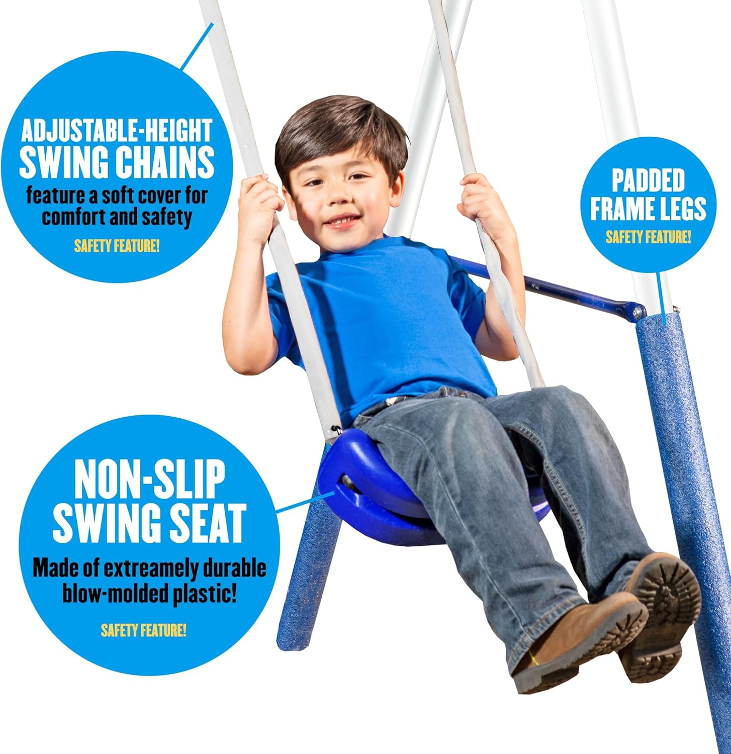 Fun Forever Swing Set with 6' Wave Slide - 8 User / 6 Station Easy Assembly Galvanized Metal Backyard Play Kids Swing