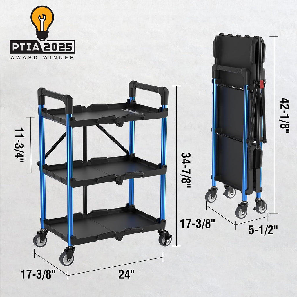 3-Tier Collapsible Utility Cart, 210 LBS Cart with Wheels
