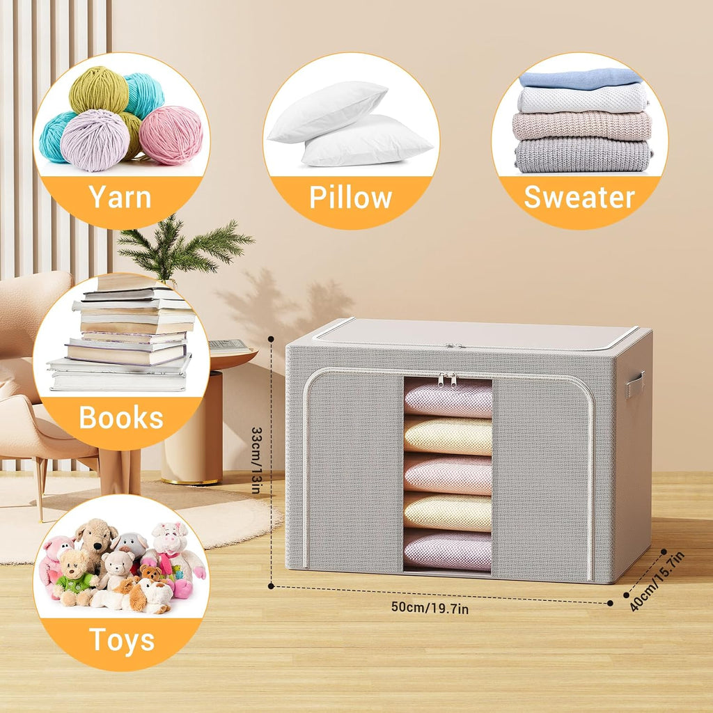 Clothes Storage Bins with Metal Frame Foldable Storage Box Clothes Organizers Storage Containers for Clothes Sheets
