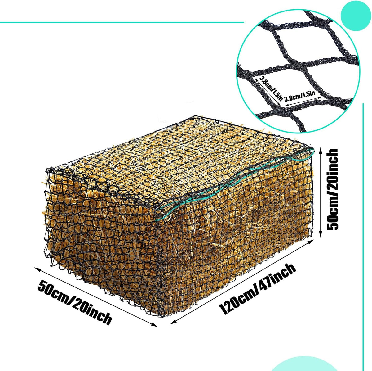 2 Pcs 47 x 20 x 20 Inch Large Square Bale Hay Net Horse
