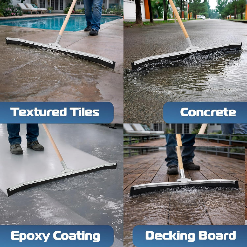 Curved Floor Squeegee 36’’, Rubber Blade Garage Squeegee, Taper Pole Connection - Handle Sold Separately for Tiles