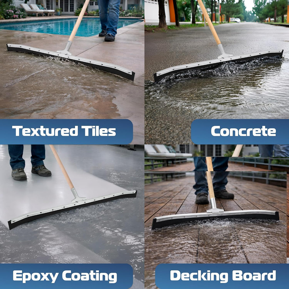 Curved Floor Squeegee 36’’, Rubber Blade Garage Squeegee, Taper Pole Connection - Handle Sold Separately for Tiles
