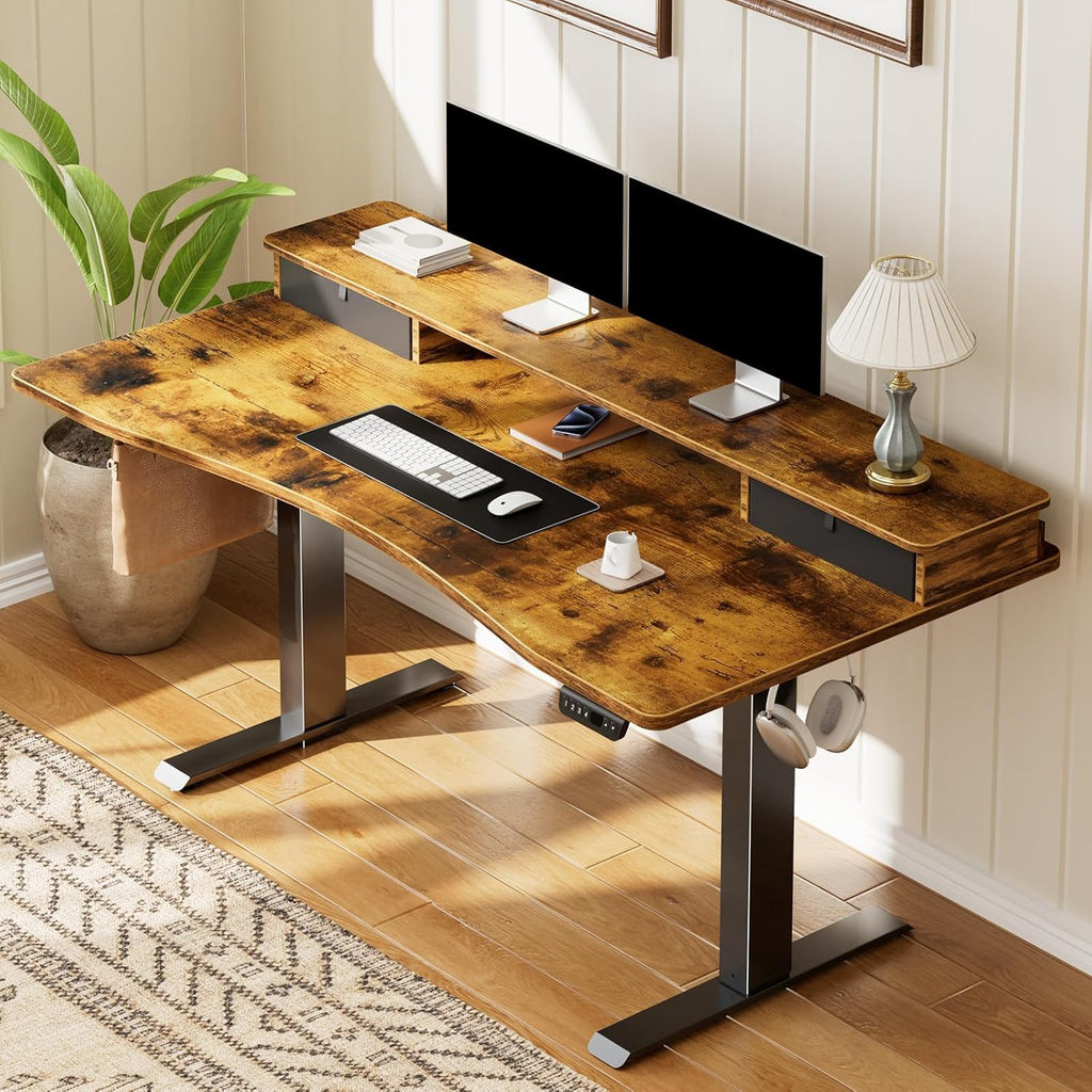 47.2"×27.6" Standing Desk with Storage Drawers, Adjustable Height Computer Table with Monitor Shelf, Home Office Desk
