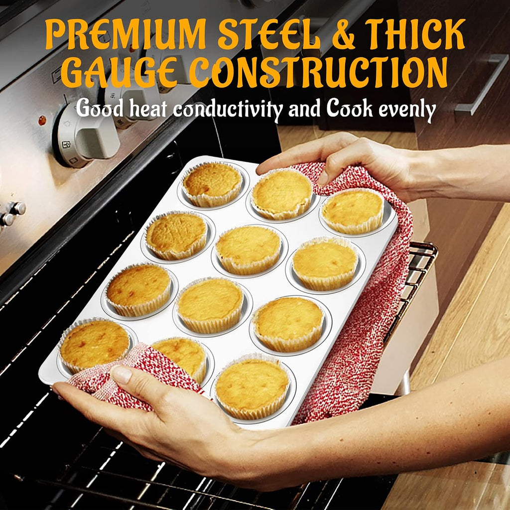 Muffin Pan 12-Cup, 2-Pack Stainless Steel Cupcake Pan for Oven