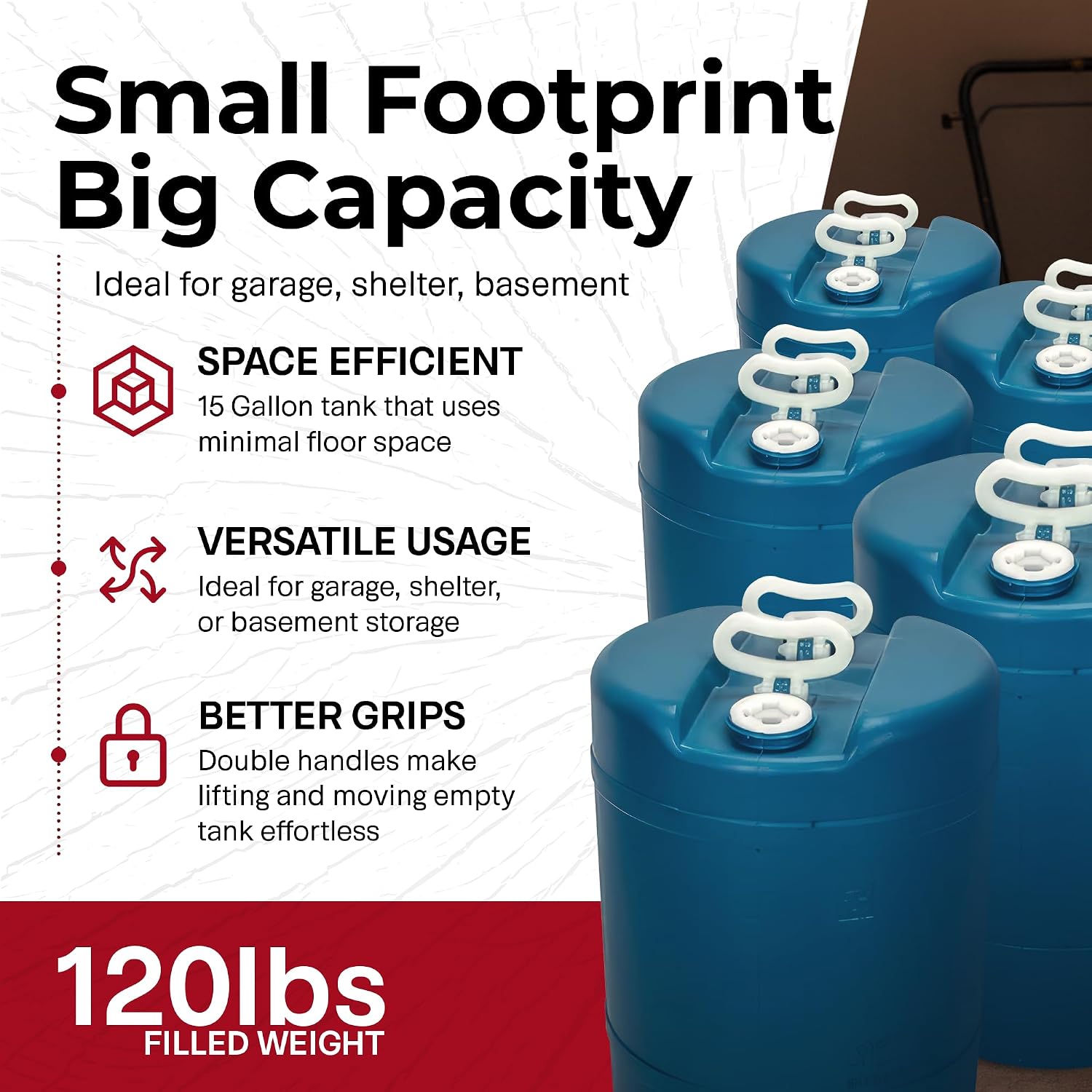 Legacy Food Storage Emergency Water Storage Container, 15 Gallon Long-Term Water Tank, BPA-Free Food Grade Plastic