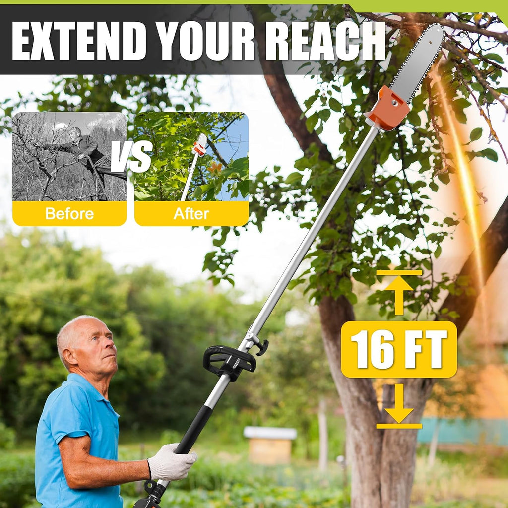 Gas Powered Pole Saw, 48cc 2-Cycle Gas Pole Saws for Tree Trimming with 11.5in Cutting Bar,16-FT Height Reachable