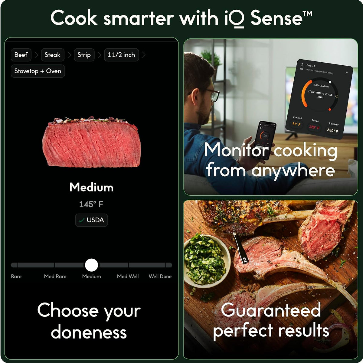 Sense Smart Wireless Meat Thermometer with 3 Ultra-Thin Probes, Unlimited Range Bluetooth Meat Thermometer, Digital
