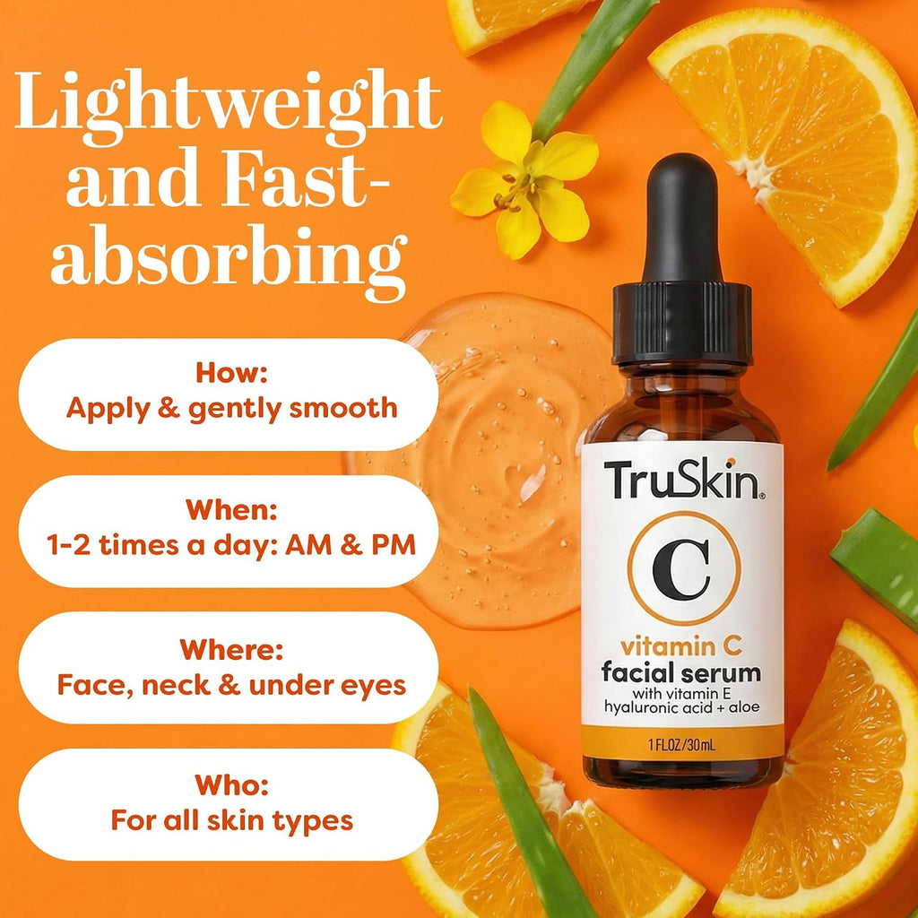 Brightening Vitamin C Serum for Face with Hyaluronic Acid, 1 fl oz | Anti aging face serum with Vitamin E to improve