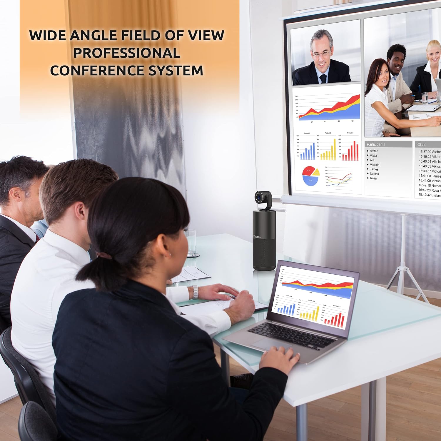 Conference HD Video Conference System, 1080P HD Camera, Speakerphone with 4 Microphones, Plug and Play USB Conference