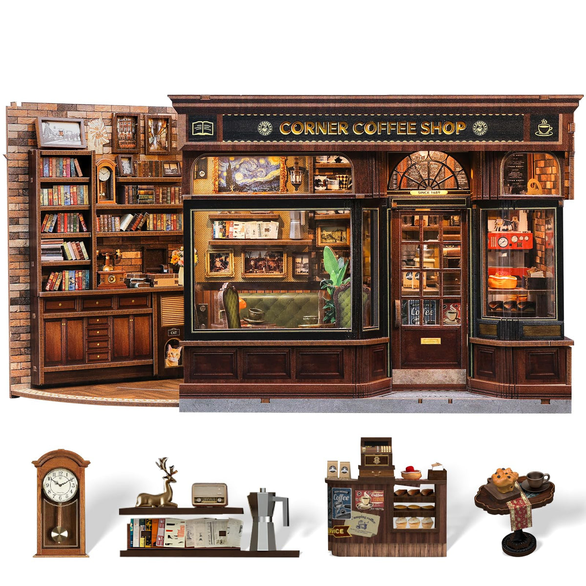 Book Nook Kit, DIY Miniature House Coffee Shop Dollhouse