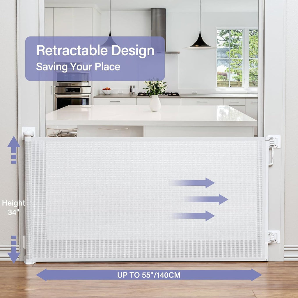 Retractable Baby Gates No Drilling, PRObebi Retractable Dog Gate for the House Extends to 54" Wide 33" Tall, Gates