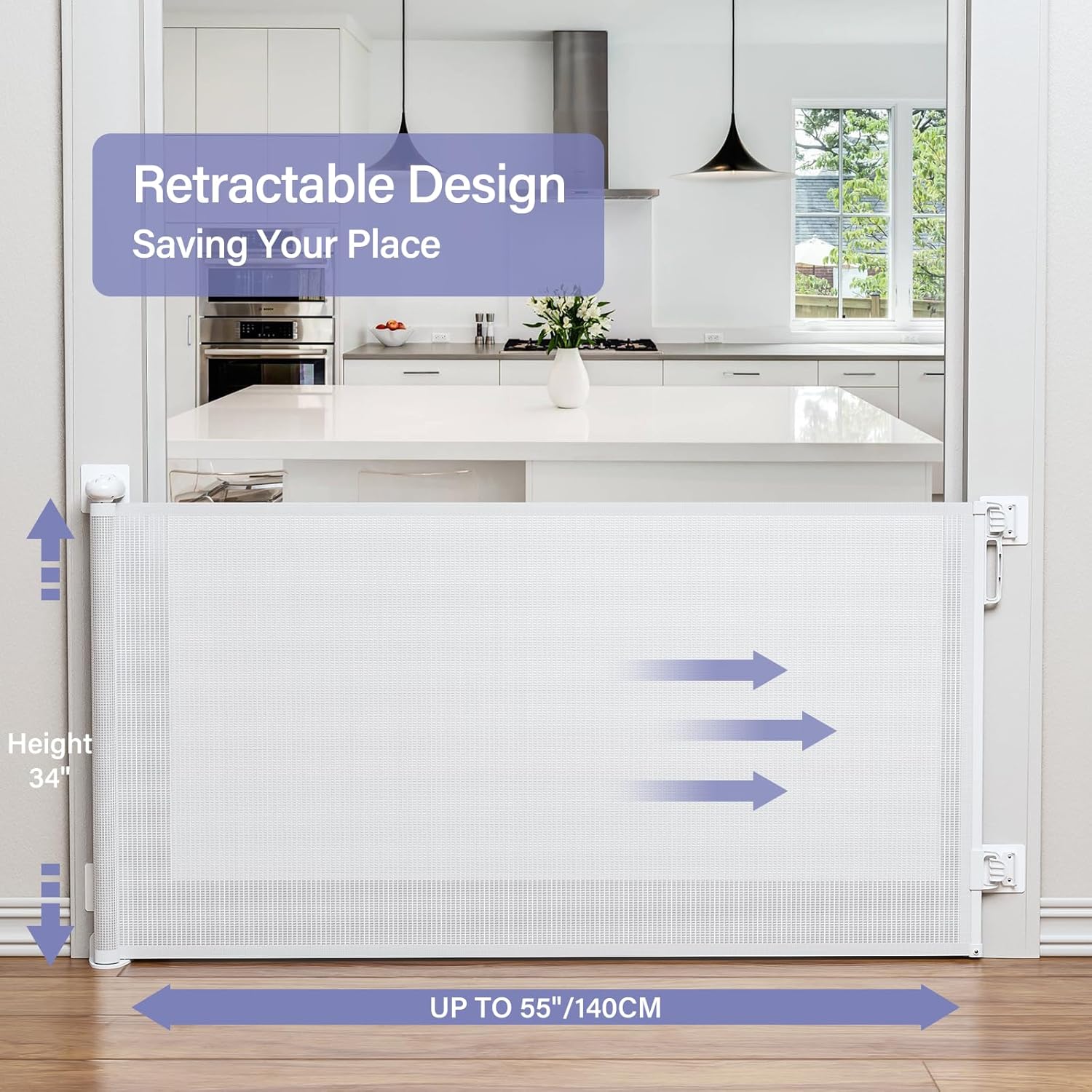 Retractable Baby Gates No Drilling, PRObebi Retractable Dog Gate for the House Extends to 54" Wide 33" Tall, Gates