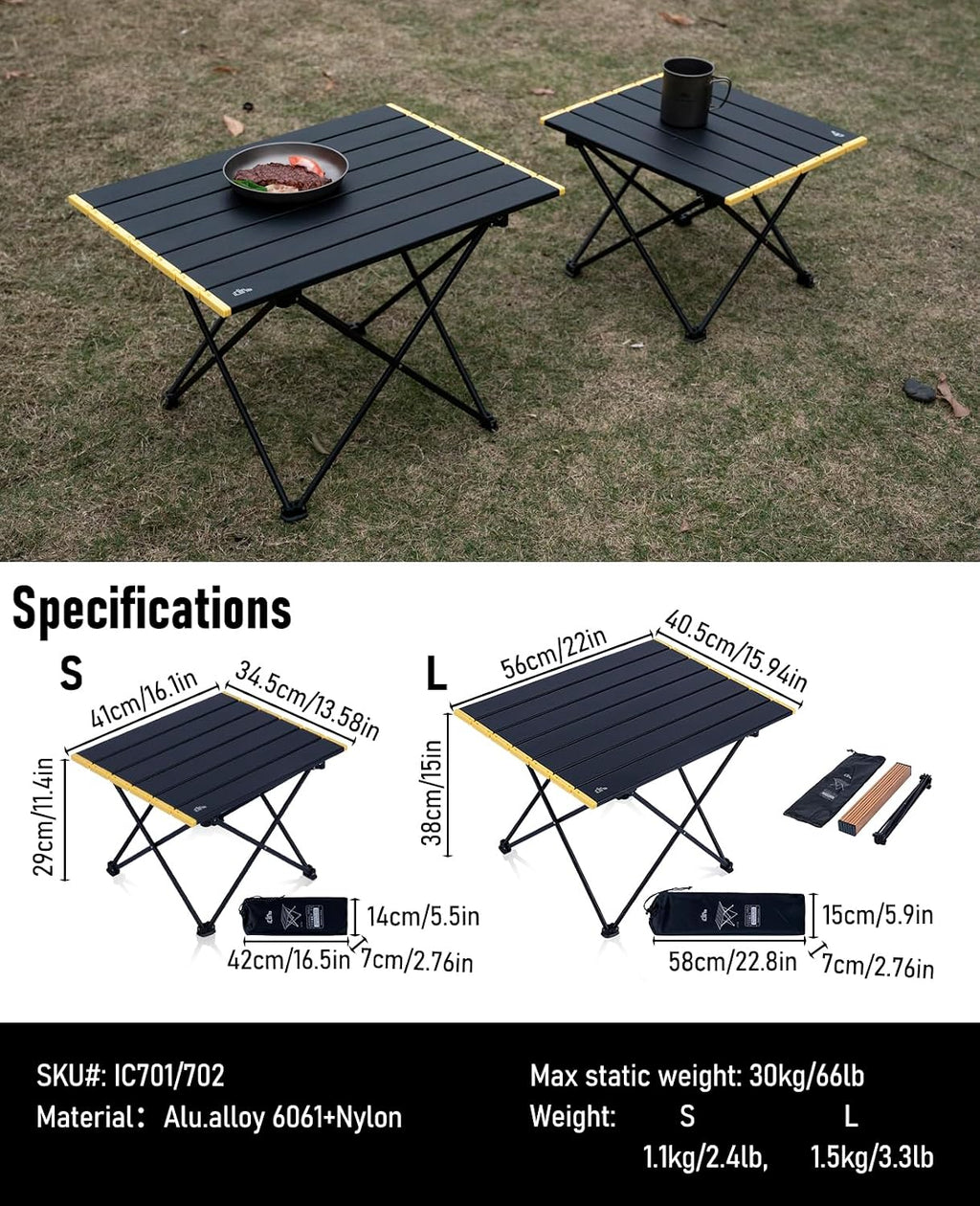 Ultralight Compact Camping Folding Table (Black - S) | with Carry Bag