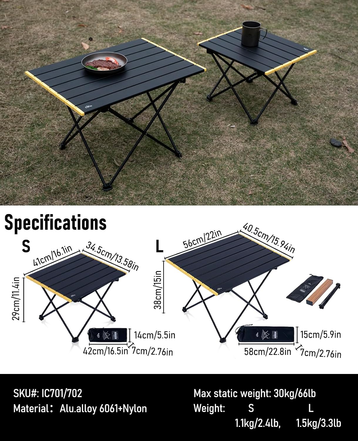Ultralight Compact Camping Folding Table (Black - S) | with Carry Bag