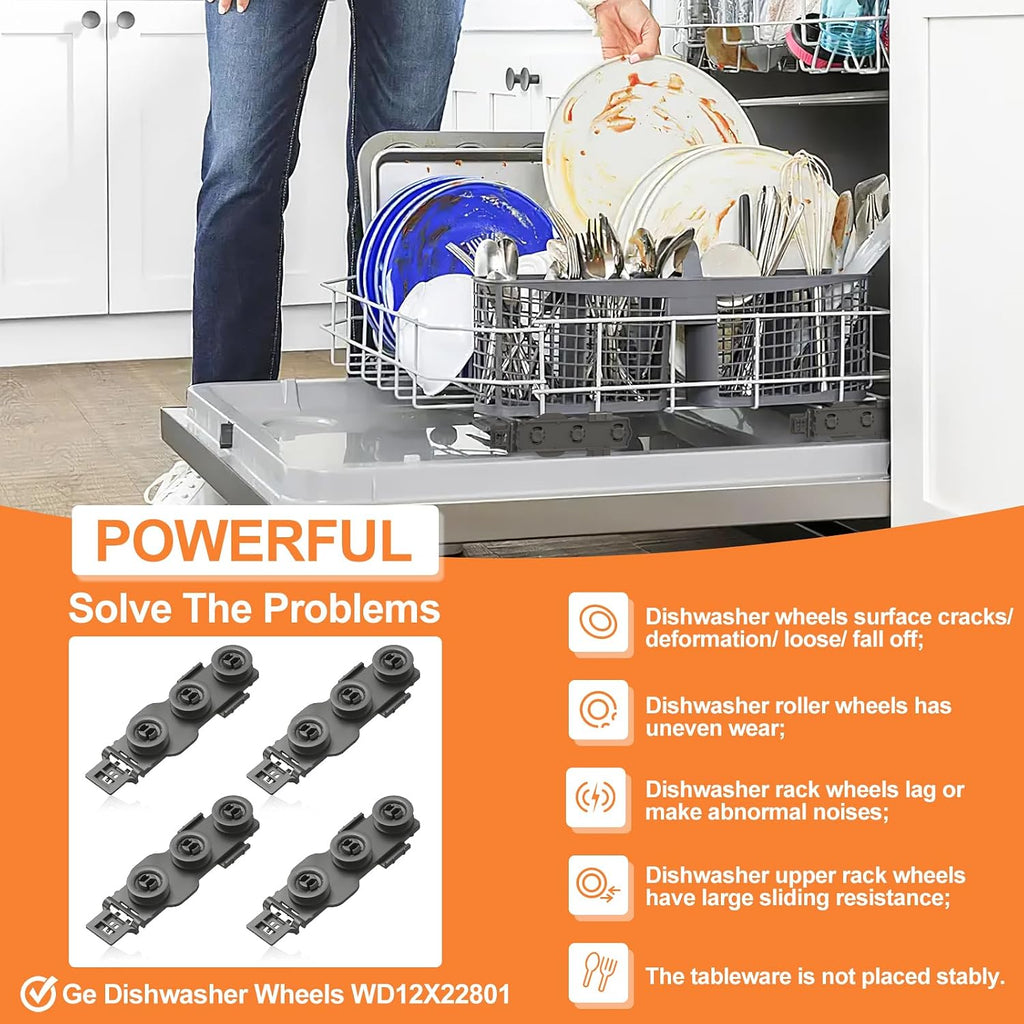 UPGRADED WD12X22801 Dishwasher Roller Wheels GE Dishwasher Upper Rack Parts