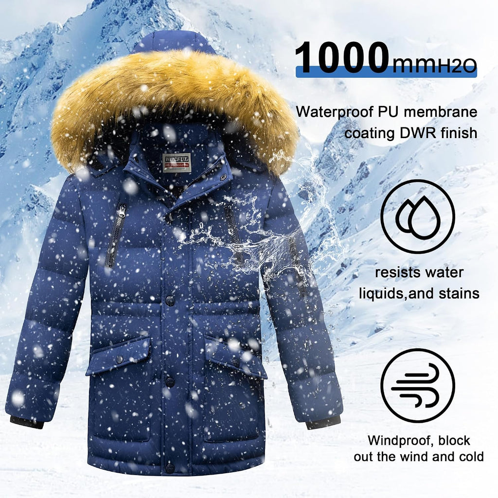 Boy's Winter Coat Waterproof Fleece Lined Parka Jackets Kids Hooded Puffer Outerwear