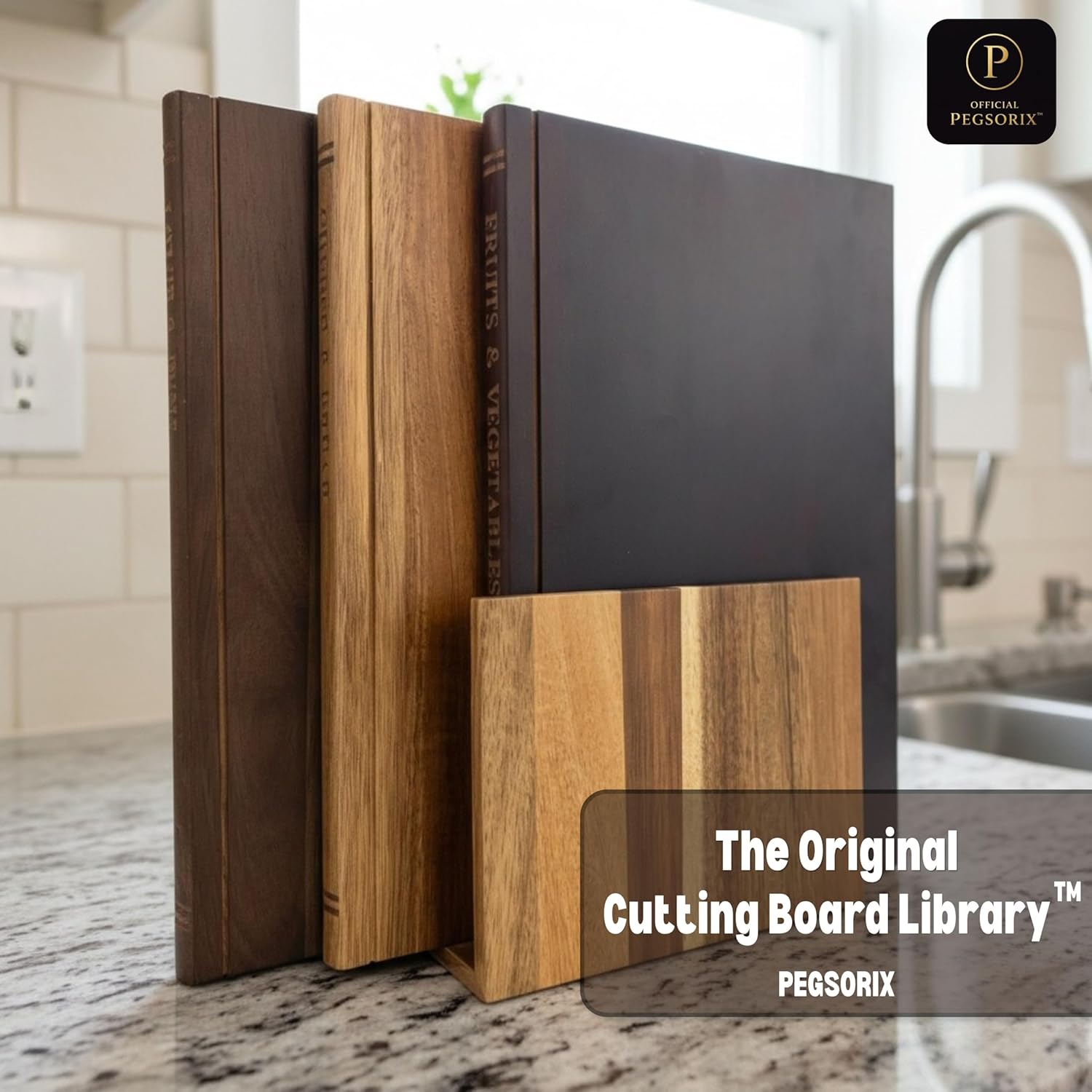 The Cutting Board Library (Original Design) | Decorative Kitchen Board Collection Bundle with Display Stand | Premium