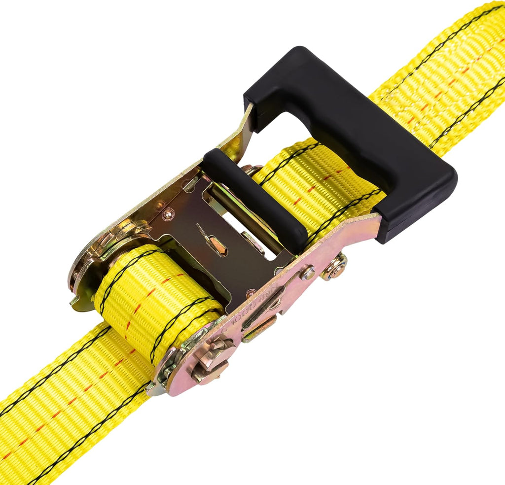 (R) 4PC 1-1/2" x 15 ft Heavy Duty Ratchet Cargo Tie Down Straps 3000lbs Dual J-Hooks (Yellow)