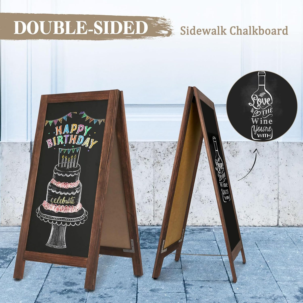 Double-Sided Magnetic 40" x 20" Brown Chalk Board Sign Board | Wooden A-Frame Sign, Sandwich Board Signs Outdoor