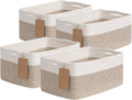 4 Pack Storage Baskets for Shelves, Rectangle Woven Baskets for Organizing, Cotton Rope Storage Bins for Baby Toys
