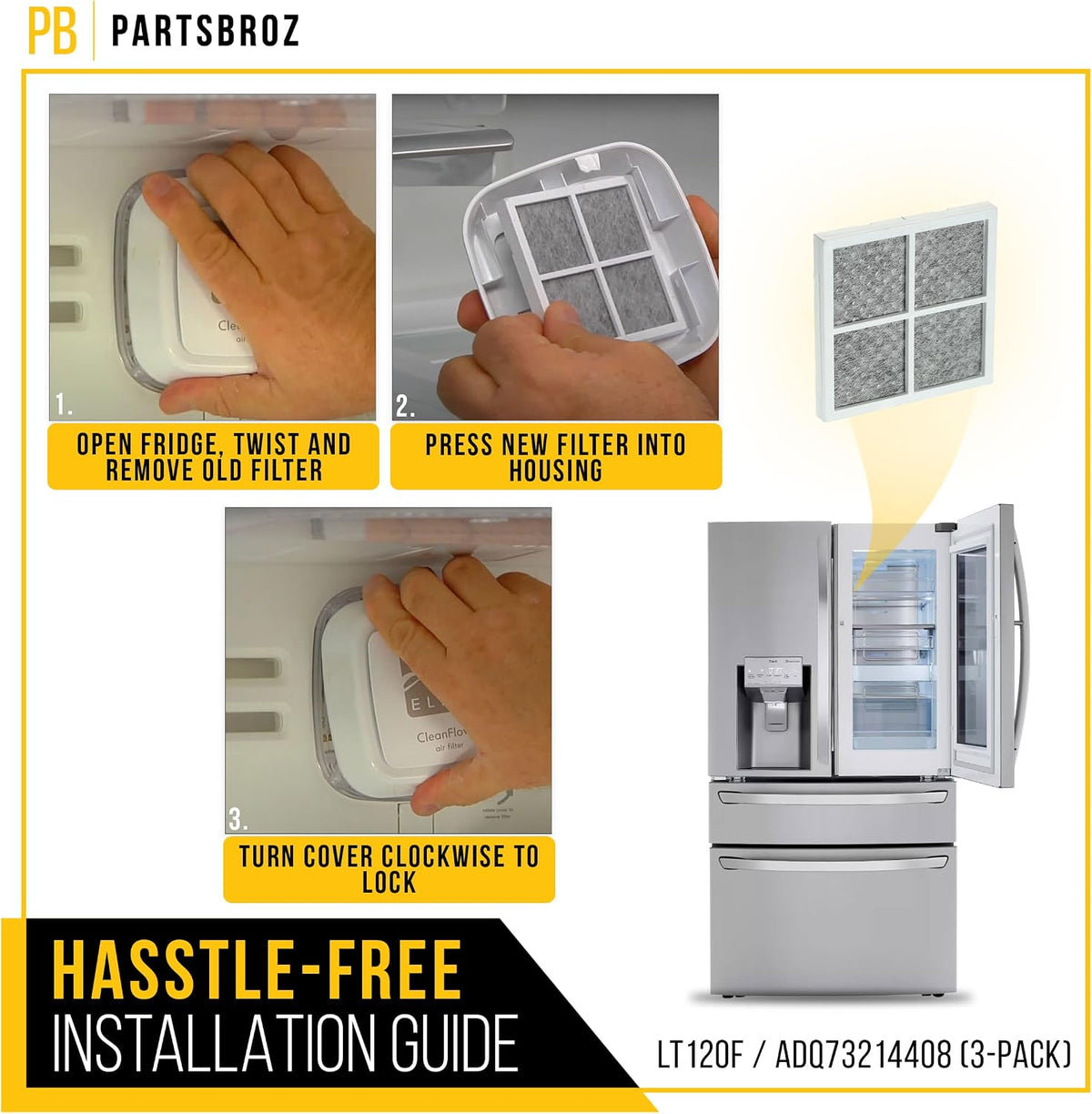 Refrigerator Air Filter for LG LFXS30796S (3-Pack)