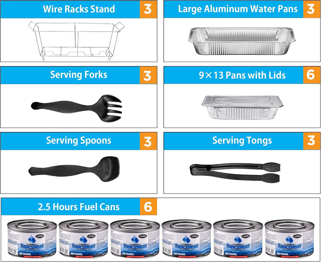 Disposable Chafing Dish Buffet Set, Food Warmers for Parties, Complete 33 Pcs of Chafing Servers with Covers