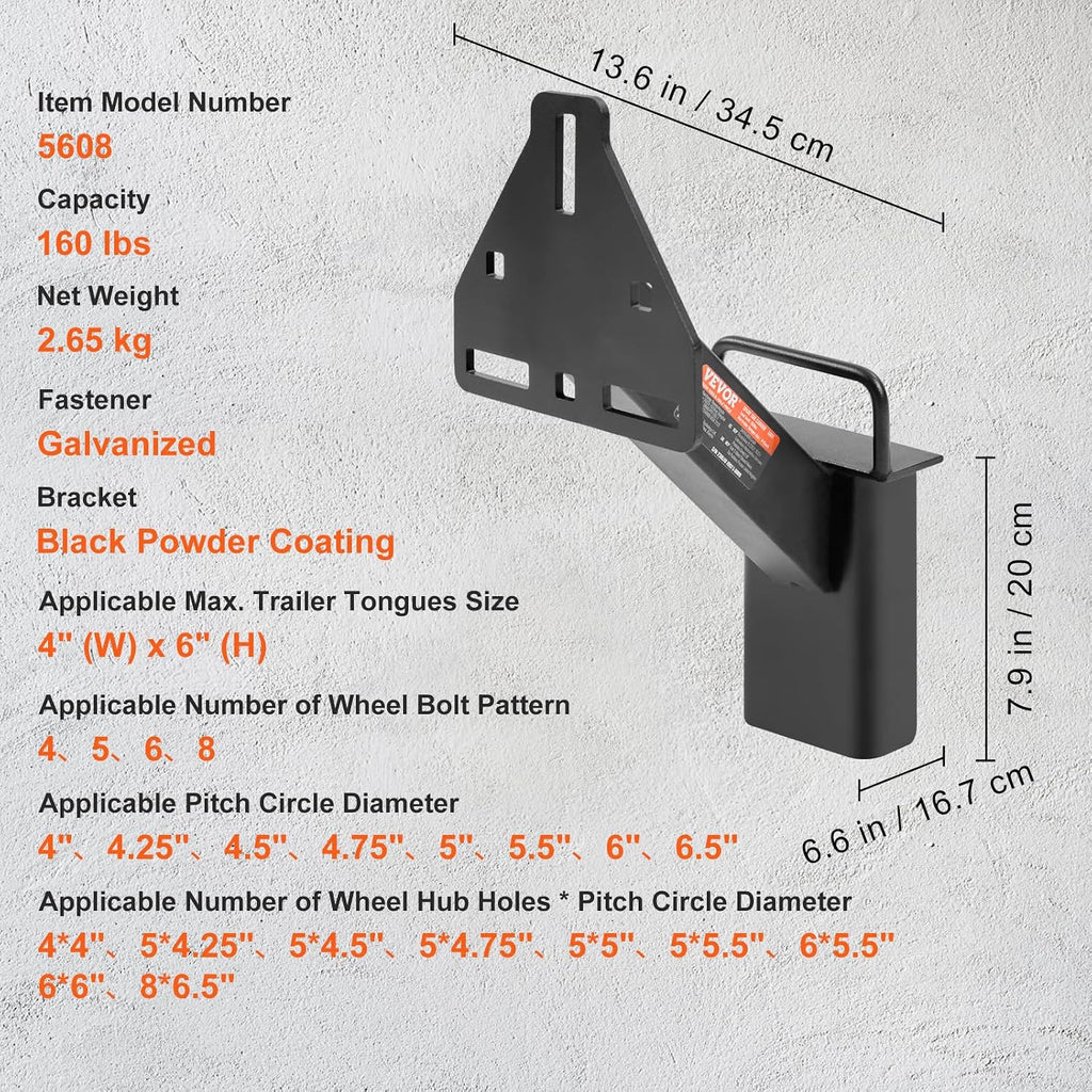 Spare Tire Carrier, Trailer Spare Tire Mount, 160 lbs Capacity, Utility Trailer Accessories Fits Most 4 & 5 & 6 & 8