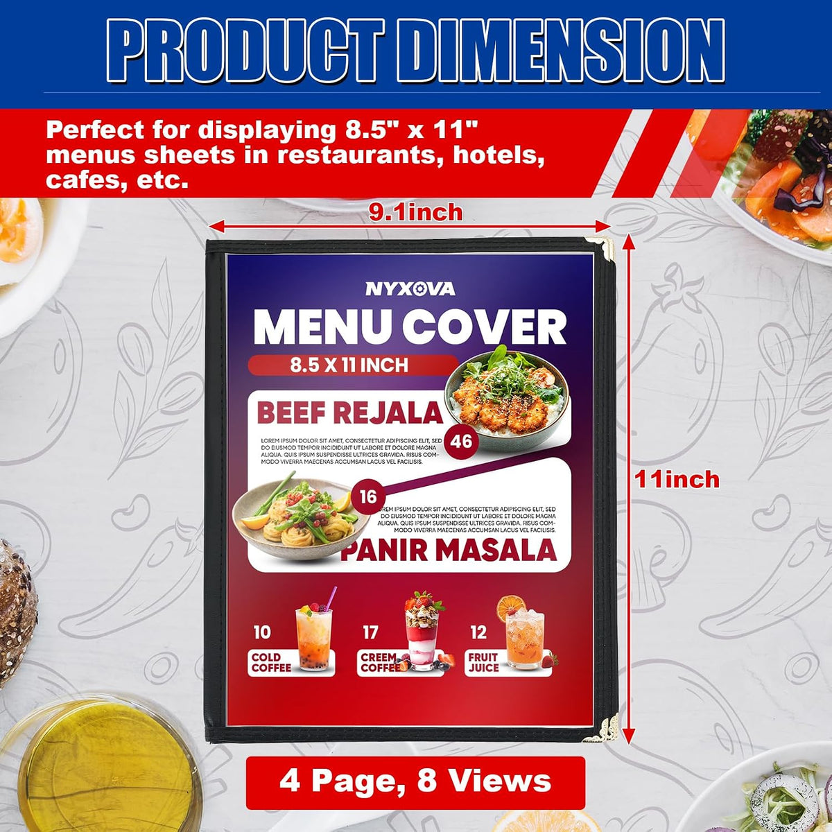2 Pack 8.5 x 11 Inch Menu Covers, 4 Page Clear PVC Menu Sleeves
