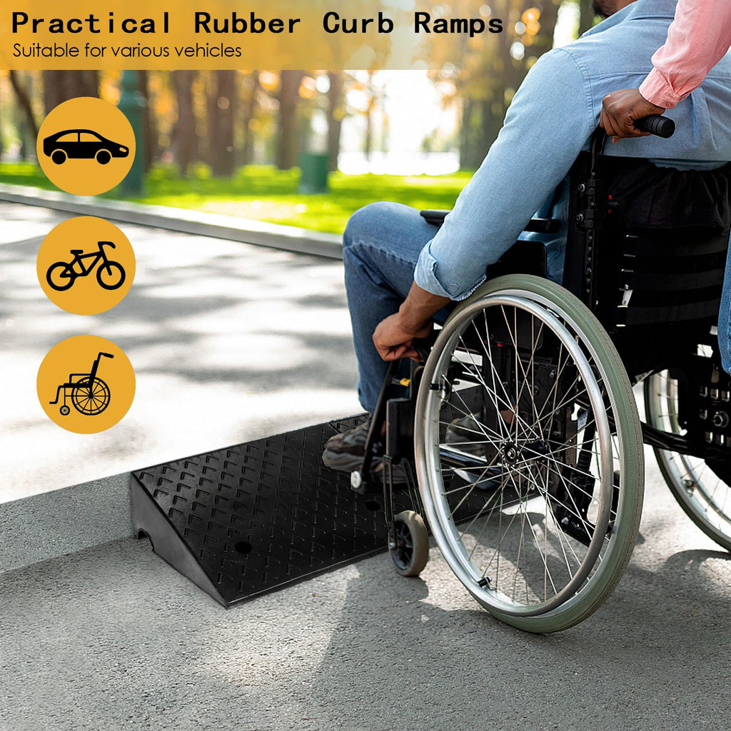 2 Pack Heavy Duty Rubber Curb Ramp, 5 Inch Rise Height