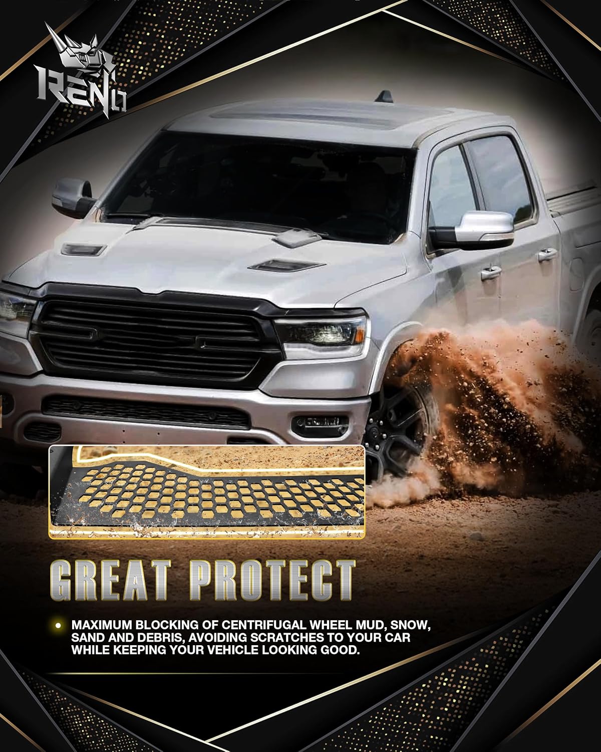 Mud Flaps, Driver + Passenger Sides Splash Guards Heavy Duty Vehicle Sediment Protection Compatible with Universal
