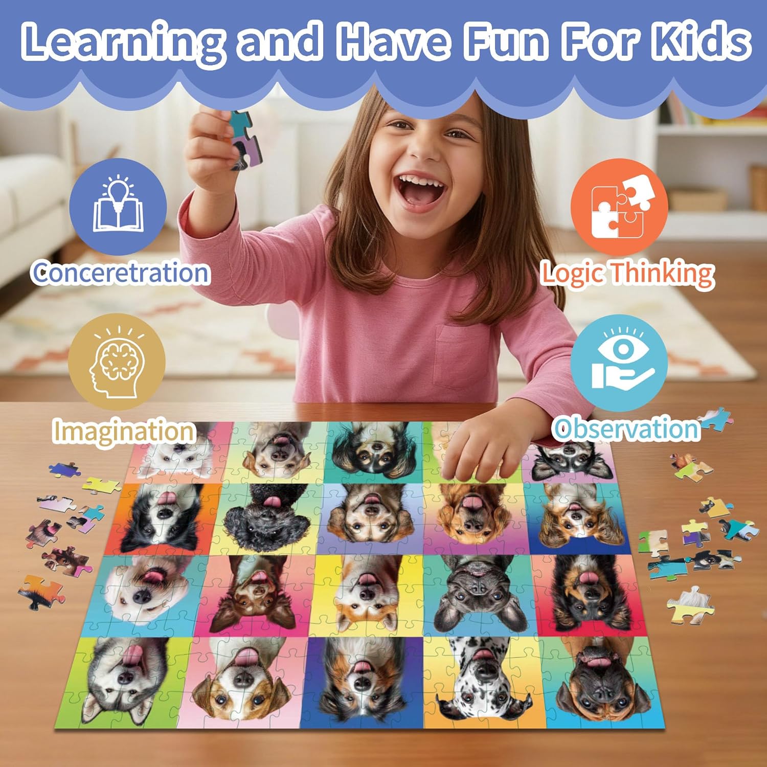 Dog Puzzles for Kids Ages 6-8 8-10, 200 Pieces Jigsaw Puzzle for Kids and Adults, Multicolor Puppy Theme Puzzles for
