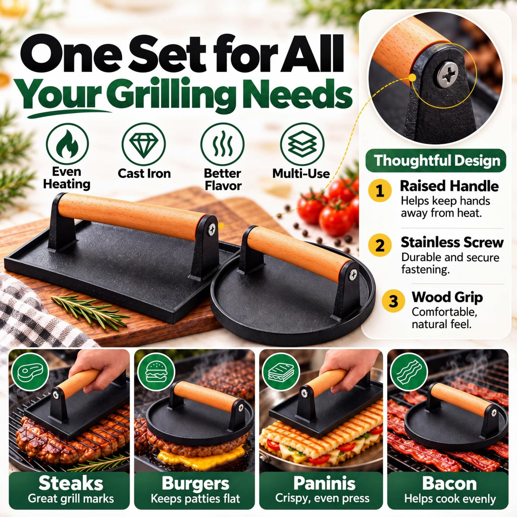 Smash Burger Press Kit, Cast Iron Burger Smasher, Steak Weight