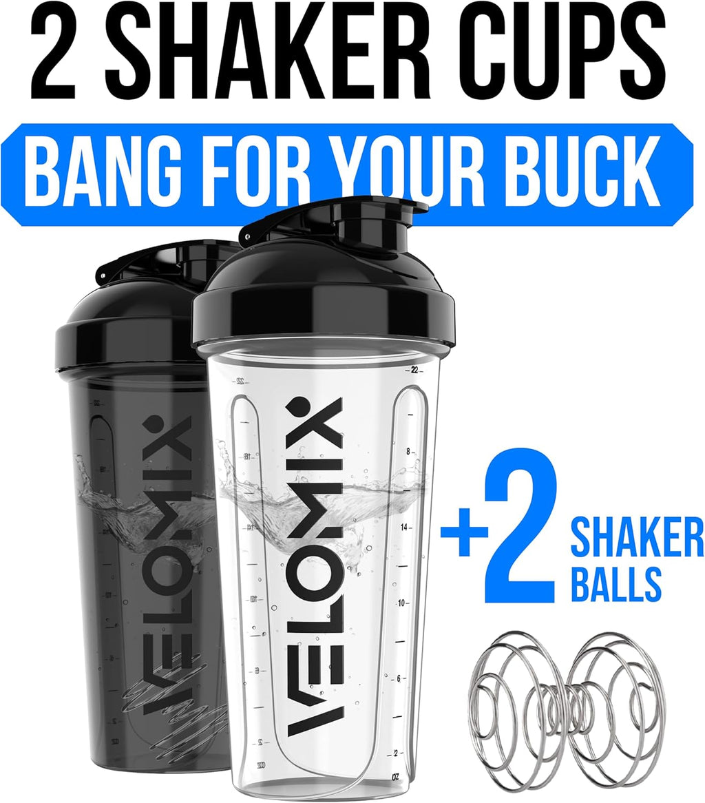 2 Pack 28oz Protein Shaker Bottle for Protein Mixes, Black/Transpar | 2x Wire Whisk, Leak Proof Shaker Cups for