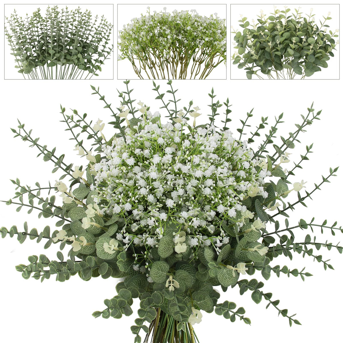 100 Pcs Mix Babys Breath Artificial Flowers Eucalyptus Stem Bulk