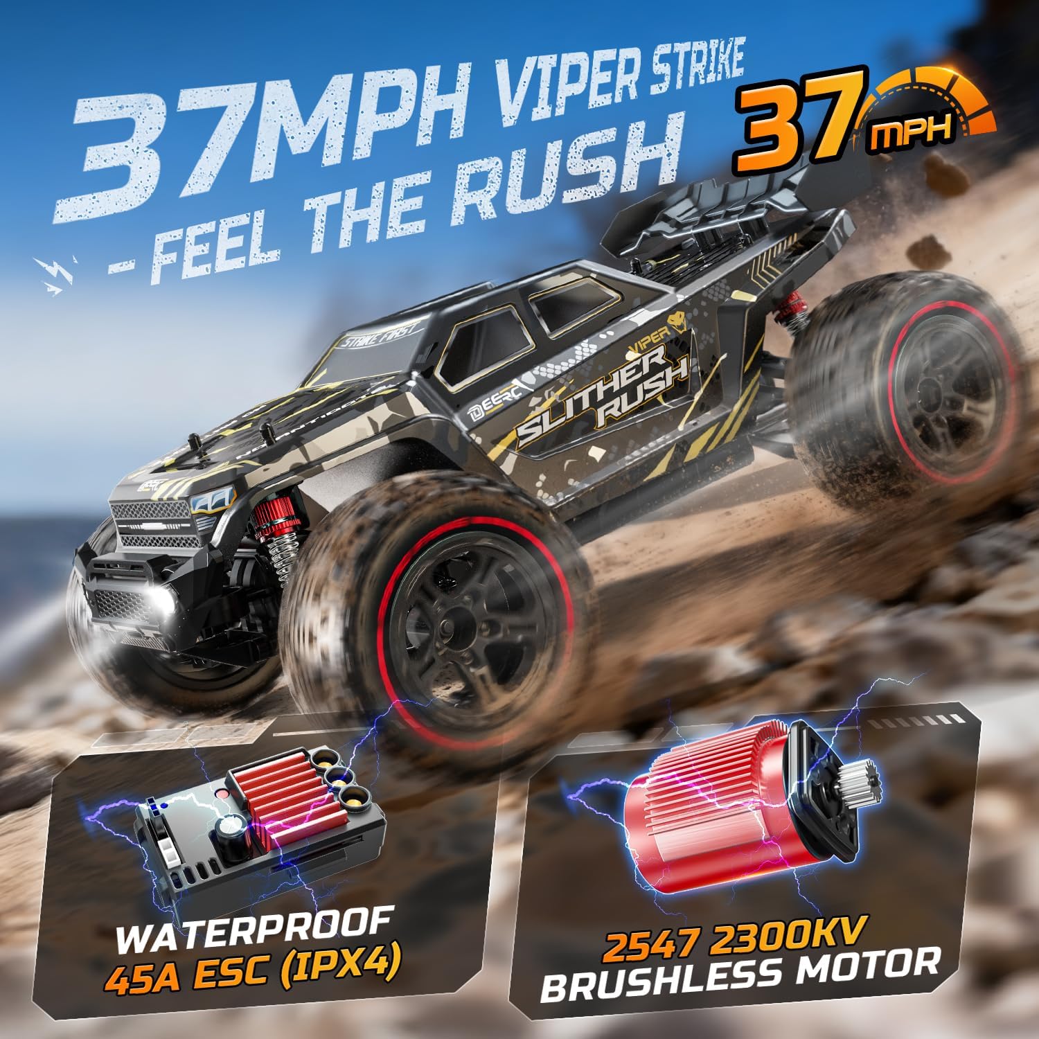 1:10 Fast Brushless RC Car for Adults, 60+ KMH, 2 x 3S Batteries | High Speed 4WD Off-Road Remote Control Truck with