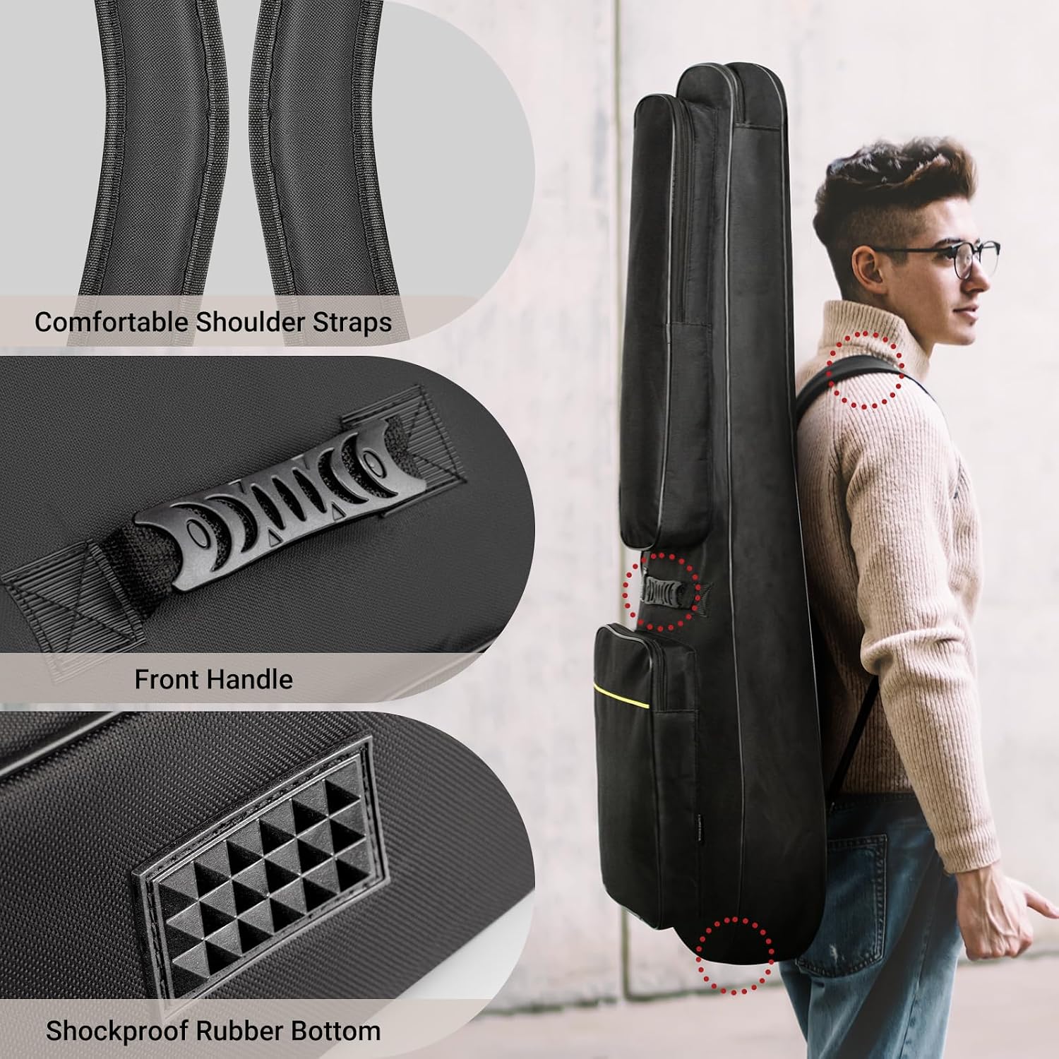 Acoustic Guitar Case Soft Padded Gig Bag Water-Resistant 41 in | 0.3 In Thick Soft Padded Guitar Backpack with Back