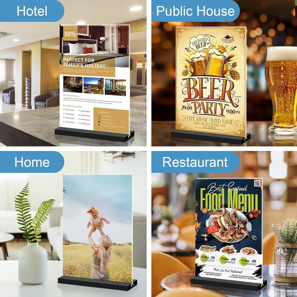 Acrylic Sign Holder 4x6, 12 Pack Clear Double Sided Menu Vertical Display Stand for Restaurants, Office, Store, Show