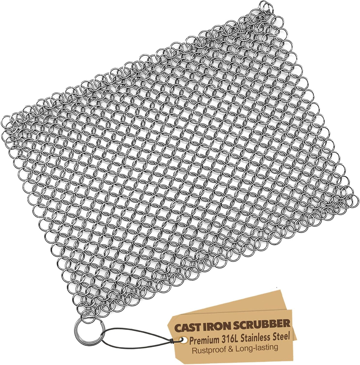 Cast Iron Chainmail Scrubber, 316L Stainless Steel Cleaner 8x6 in