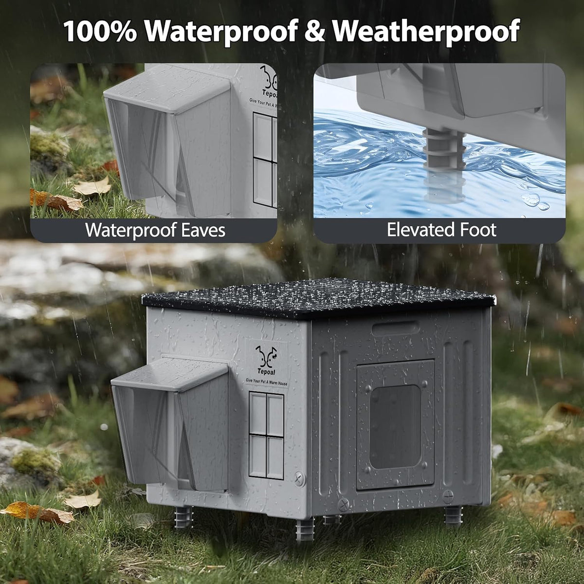 Indestructible Heated Cat House for Outdoor Cats in Winter, 100% Waterproof & Weatherproof Heated Cat House for