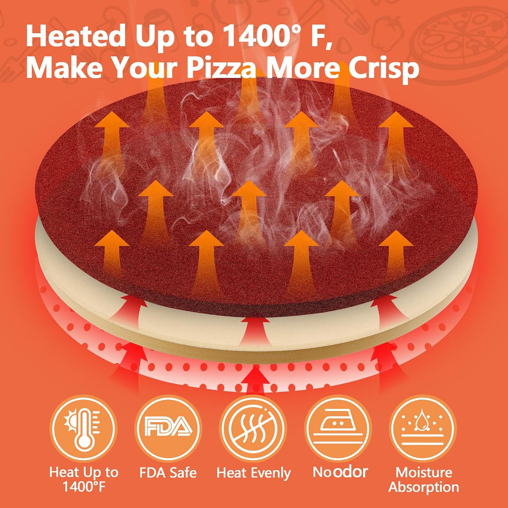 16" Heavy Duty Cordierite Pizza Stone – 0.6" Thick Baking Stone for Oven & Grill, Perfect for Crispy Pizza, Bread &