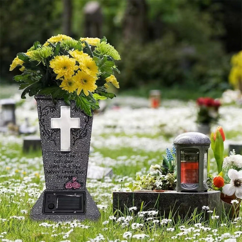 Cemetary Vase Solar Cemetery Grave Vase with LED Cemetery Vases for Grave with Spikes Decorations for Cemetery Grave