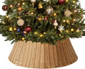 27in Christmas Tree Collar, Wicker Skirt for 7.5ft Artificial Trees, 4-Piece Wicker Base Cover, Natural