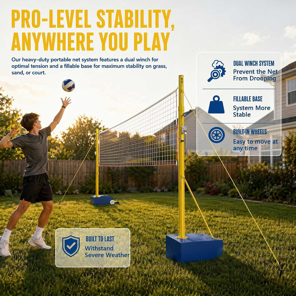 Volleyball Net with Poles,2026-New Heavy Duty Volleyballs Poles for Backyard,w/Metal Stakes & Windproof
