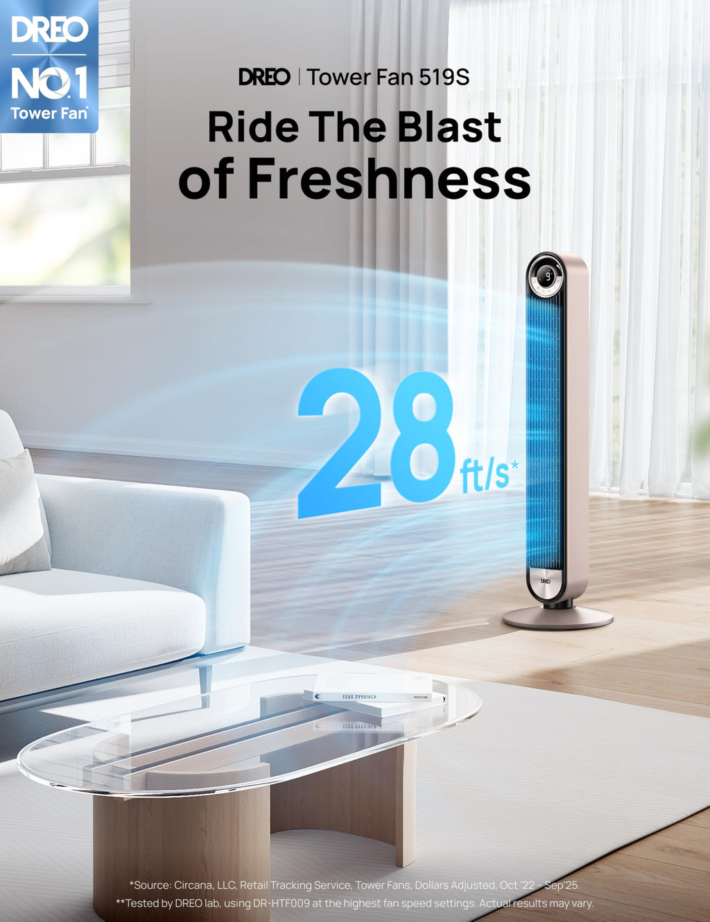 Smart Tower Fan for Bedroom, 90° Oscillating Bladeless Fan