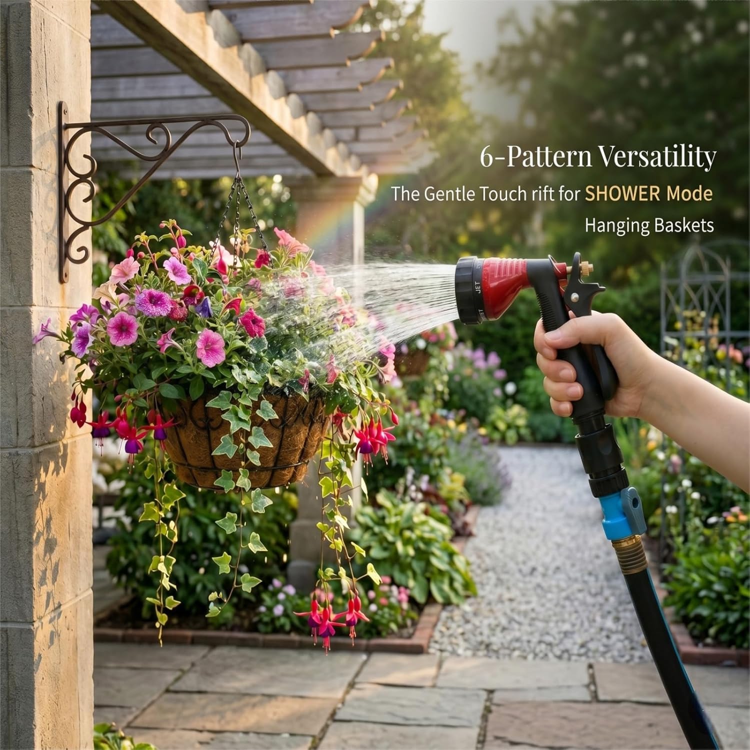 Water Hose Nozzle Spray Nozzle, Metal Garden Hose Nozzle with Adjustable Spray Patterns, Perfect for Watering Plants