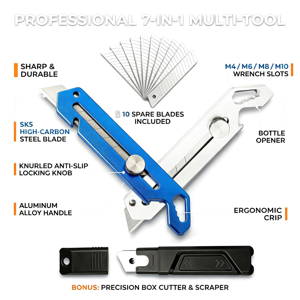 2-Pack Stainless Steel Retractable Utility Knife Box Cutter