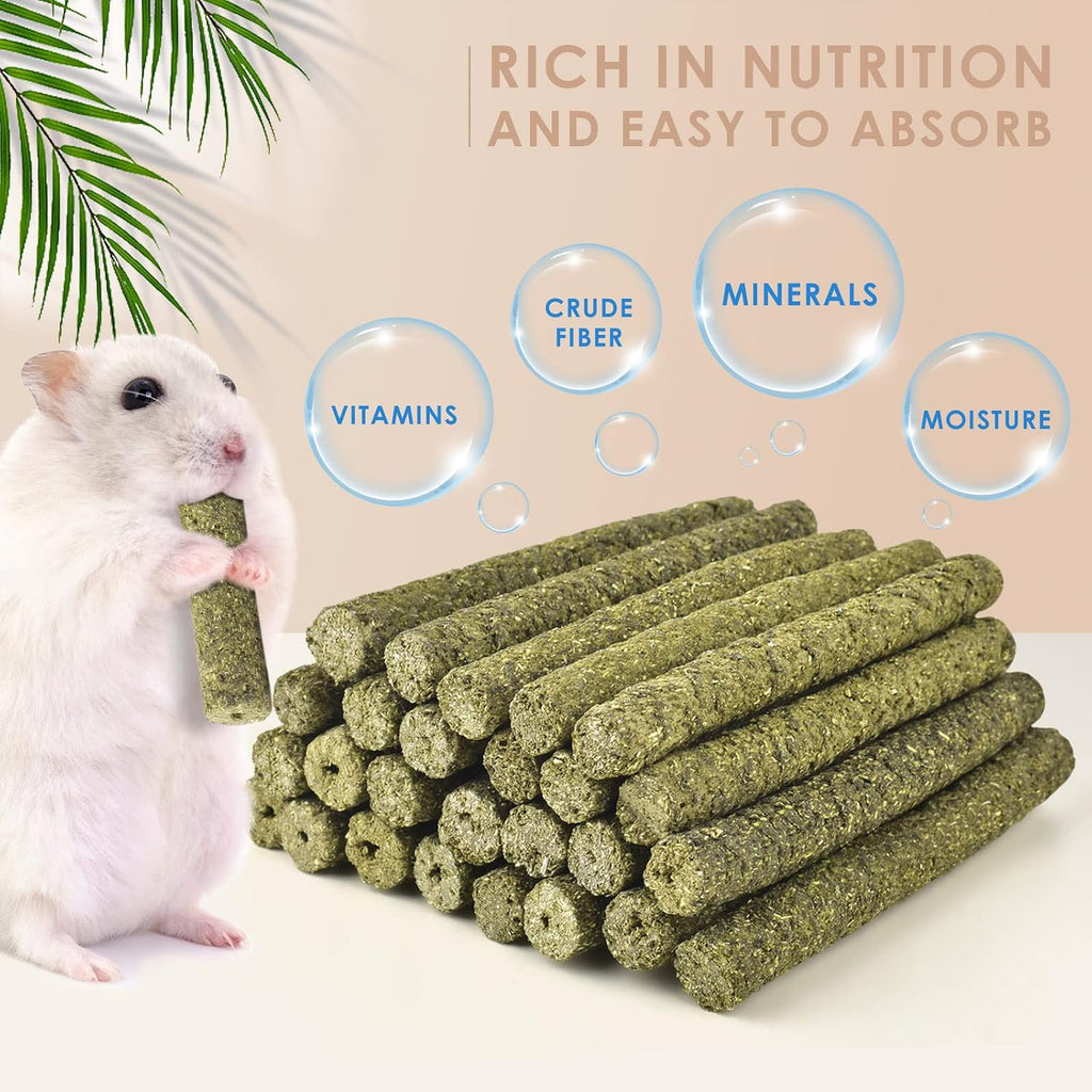 Timothy Hay Sticks for Rabbits 38PCS, Natural Timothy Grass Molar Teeth Stick Chew Toys for Bunnies Chinchillas